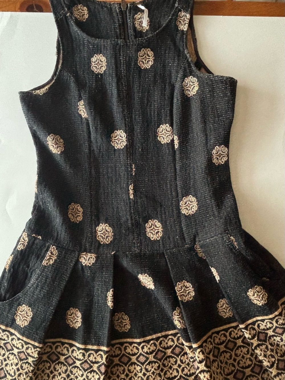 Free People Mini Dress with Black and Beige Medallion Print